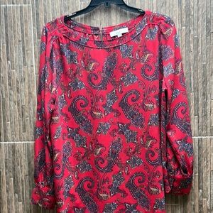 LOFT Red Graphic long sleeved Blouse